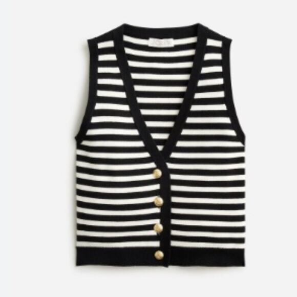 J. Crew Emilie Sweater-Vest in Black and White Gold Button Sz S NWT - Picture 3 of 7